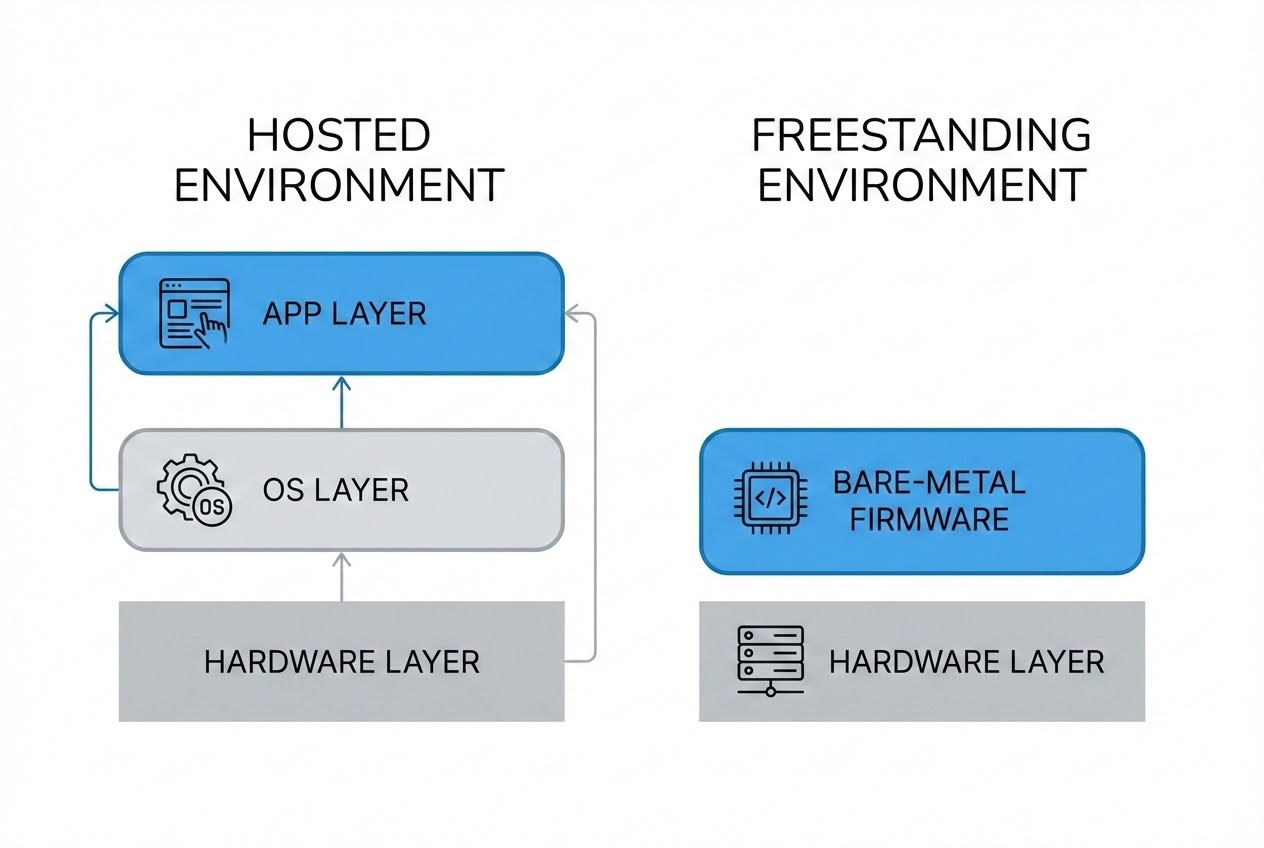 แผนภาพเปรียบเทียบ Hosted และ Freestanding Environment