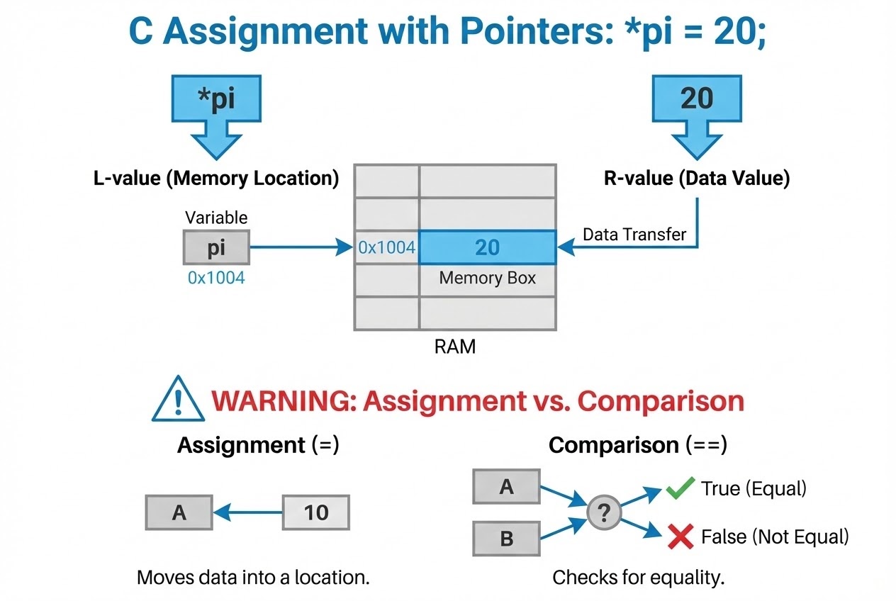 แผนภาพแสดงความสัมพันธ์ของ L-value และ R-value ในการใช้ Pointer